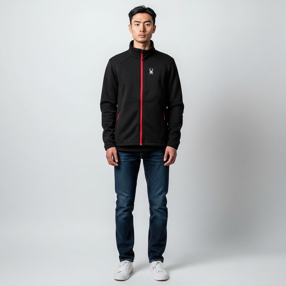 Spyder Mens Full Zip Softshell Jacket Black Red Logo Activewear Size Small